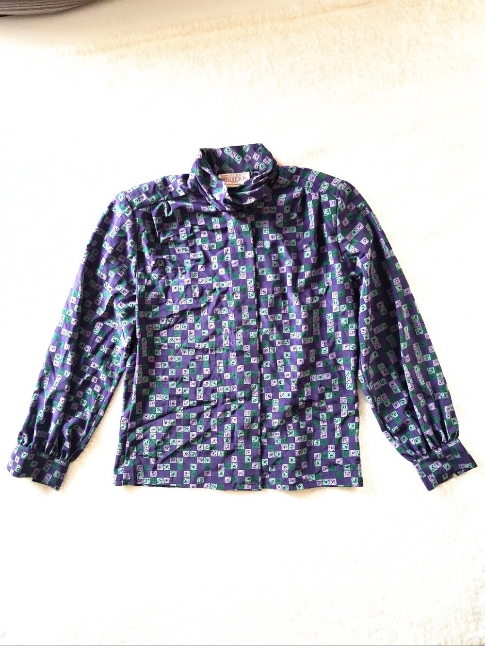 Vintage Pendleton Sophisticates 70s 80s Geometric High Collar Secretary Blouse